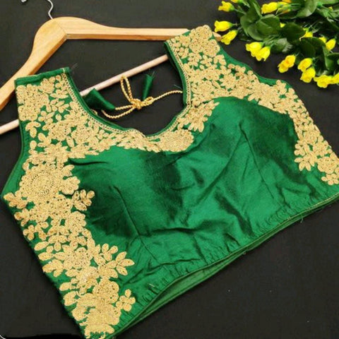 Gorgeous Green Color Function Wear Coding Stone Hand Work Designer Ready Made Phantom Silk Blouse