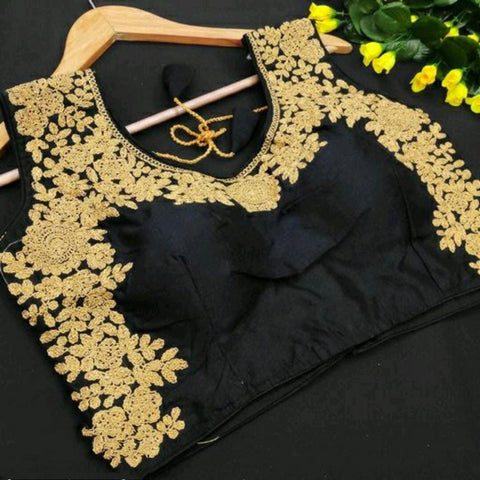 Different Black Color Full Stitched Silk Phantom Design Stone Coding Hand Work Blouse For Ladies