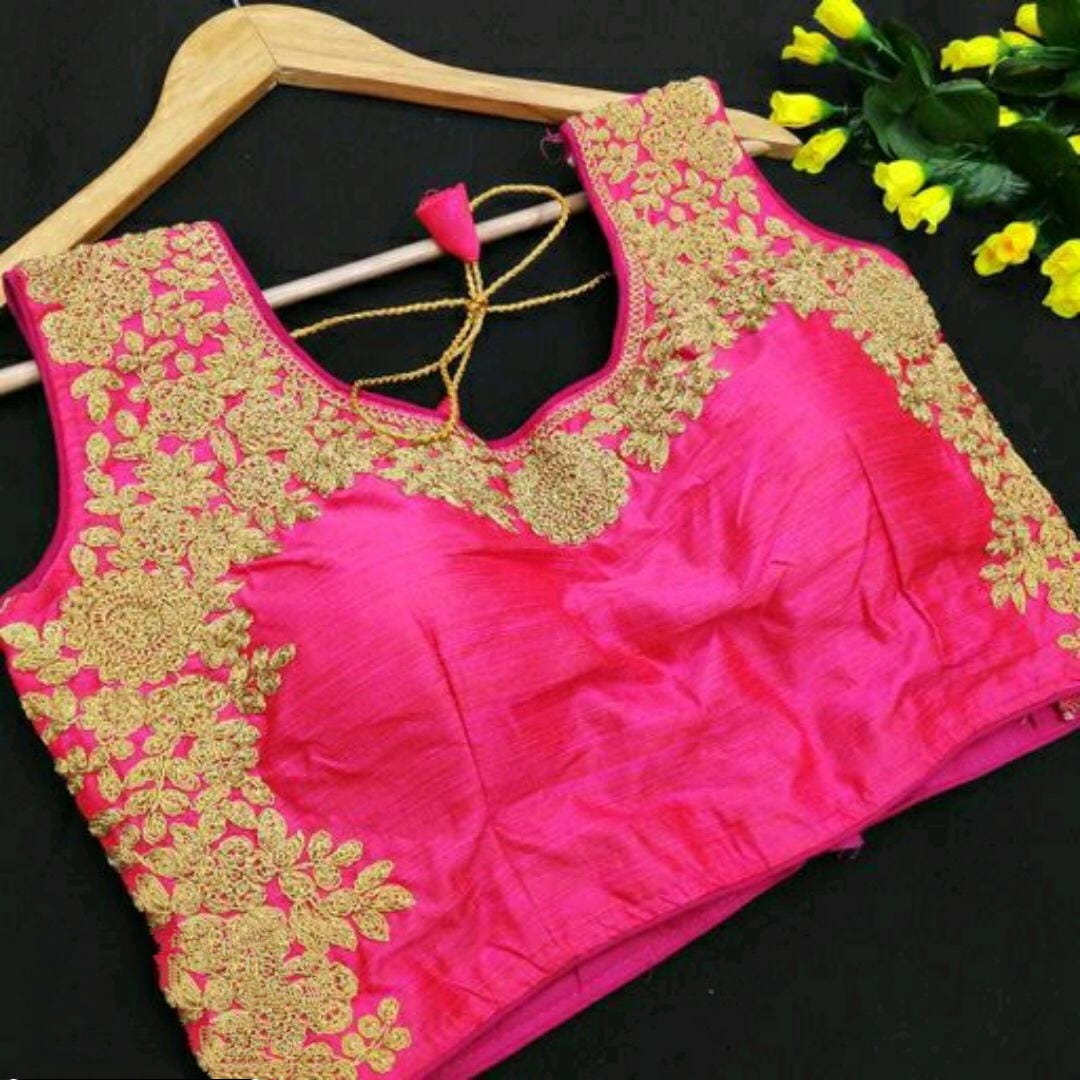 Capricious Pink Color Designer Full Stitched Phantom Silk Stone Coding Hand Work Blouse