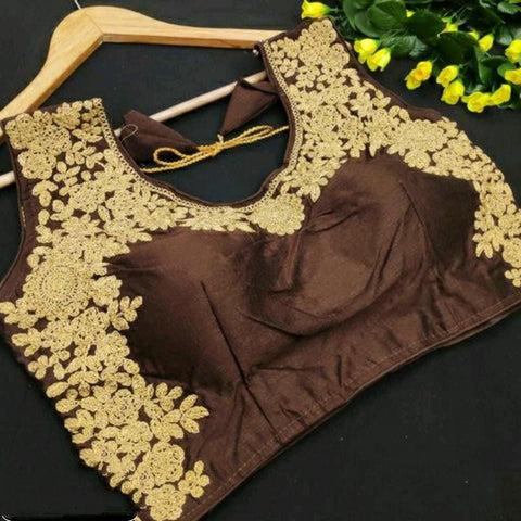 Fabulous Brown Color Unique Phantom Silk Coding Stone Hand Work Blouse For Wedding Wear