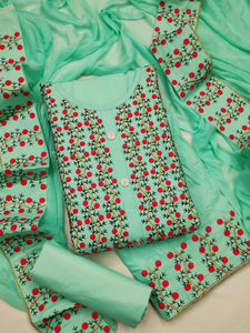 Radiant Sea Green Color Fancy Multi Work PC Cotton Salwar Suit For Function Wear