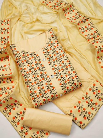 Wonderful Cream Color Wedding Wear PC Cotton Designer Multi Work Salwar Suit for women