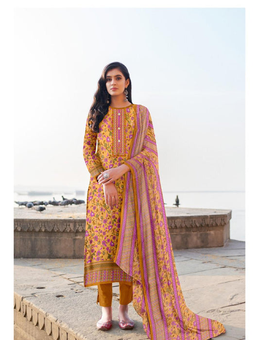 Fabulous Mustard Color Party Wear Cotton Printed Flower Floral Design Salwar Kameez