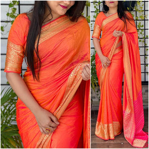 Unique Orange Color Designer Jacquard Sana Silk Beautiful Party Wear Designer Saree Blouse