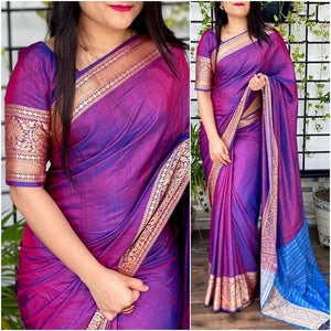 Dazzling Violet Color Fancy Jacquard Border Sana Silk Beautiful Function Wear Designer Saree Blouse