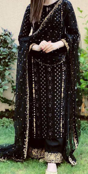 Attractive Black Color Designer Georgette Embroidered Work Plazo Salwar Suit For Party Wear