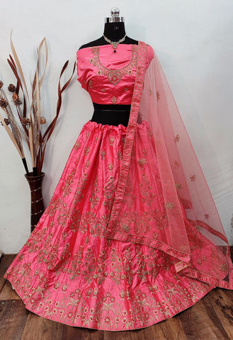 Modern Pink Color Dashing Satin Silk Embroidered Designer Work Occasion Wear Lehenga Choli