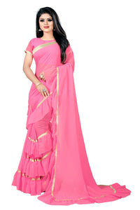 Opulent Pink Color Designer Soft Georgette Ruffle Border Designer Saree Blouse For Function Wear