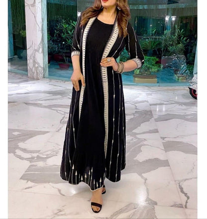 Smashing Black Color Party Wear Beautiful Georgette Embroidered Work Design Ready Made Gown