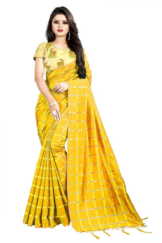 Beautiful Yellow Color Wedding Wear Sana Silk Designer Embroidered Work Designer Saree Blouse