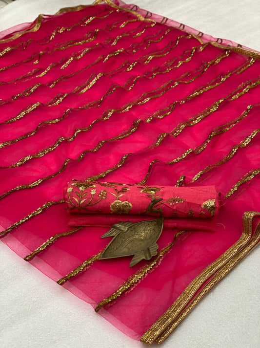 Phenomenal Magenta Color Function Wear Fancy Sequence Embroidered All Over Leheriya Saree Blouse For Ladies