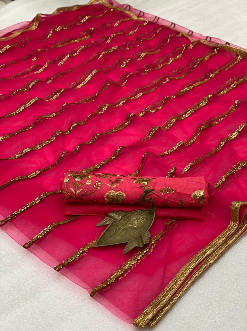 Phenomenal Magenta Color Function Wear Fancy Sequence Embroidered All Over Leheriya Saree Blouse For Ladies