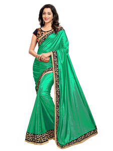 Glourious Rama Green Color Wedding Wear Paper Silk Designer Embroidered Work Designer Saree Blouse for women