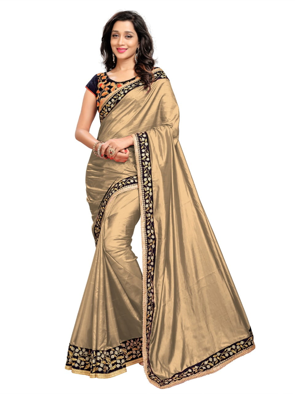 Preferable Golden Color Festive Wear Embroidered Work Designer Paper Silk Fancy Designer Saree Blouse