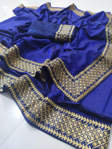 Striking Dark Blue Color Festival Wear Sana Silk Two Tone Designer Zari Embroidered Work Saree Blouse For Ladies