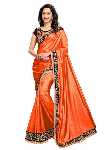 Ever green Orange Color Fancy Paper Silk Embroidered Work Function Wear Designer Saree Blouse