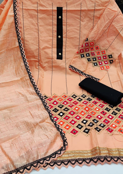Smashing Peach Color Fancy Diamond Work Cotton Salwar Kameez For Party Wear