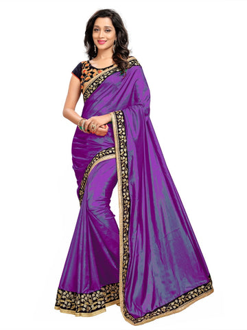 Radiant Violet Color Party Wear Paper Silk Fancy Embroidered Work Designer Saree Blouse