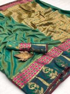 Opulent Rama Color Beautiful Silk Two Tone All Over Weaving Rich Pallu Designer Saree Blouse For Festive Wear
