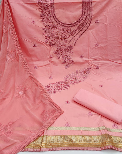 Engrossing Pink Color Smart Cotton Embroidered Fancy Work Salwar Suit For Casual Wear