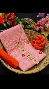 Admiring Baby Pink Color Designer Glaze Cotton Fancy Work Salwar Suit For Party Wear