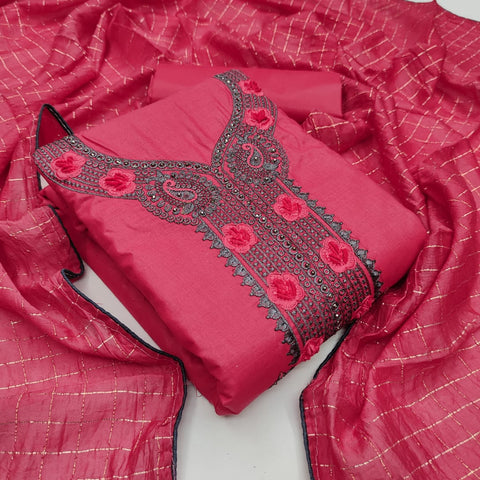 Marvelous Pink Color Beautiful Embroidered Work Fancy Pc Cotton Salwar Kameez For Festive Wear