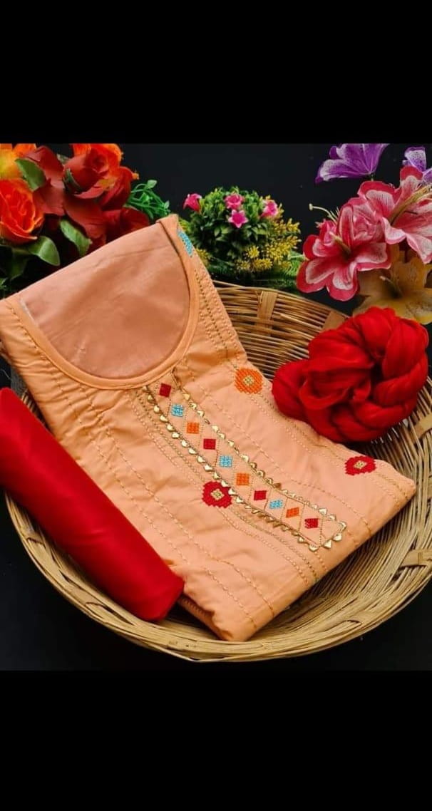 Stunning Peach Color Beautiful Glaze Cotton Fancy Work Party Wear Salwar Suit