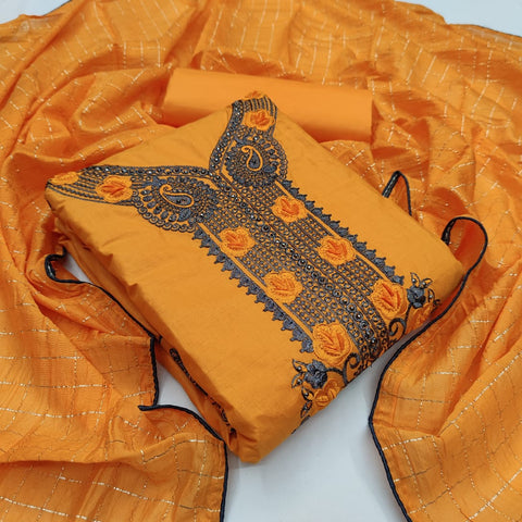 Imperial Mustard Color Function Wear Cotton Embroidered Work Fancy Salwar Suit