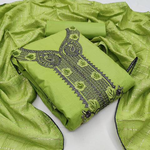 Tremendously Green Color Designer Embroidered Work Cotton Pc Fancy Salwar Suit For Ladies