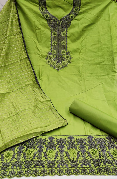 Tremendously Green Color Designer Embroidered Work Cotton Pc Fancy Salwar Suit For Ladies