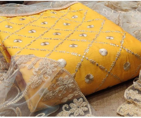 Wonderful Yellow Color Fancy Semi Modal Chanderi Embroidered Work Stylish Salwar Suit