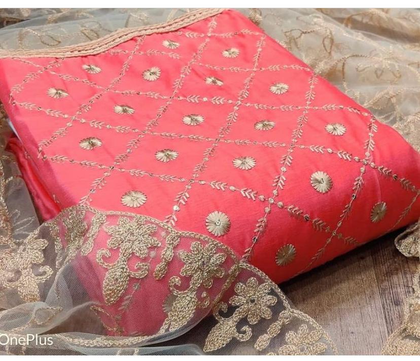 Fantastic Pink Color Casual Wear Semi Modal Chanderi Embroidered Beautiful Work Salwar Kameez