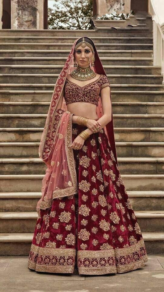 Exceptional Maroon Color Function Wear Embroidered Work Designer Tapeta Silk Lehenga Choli