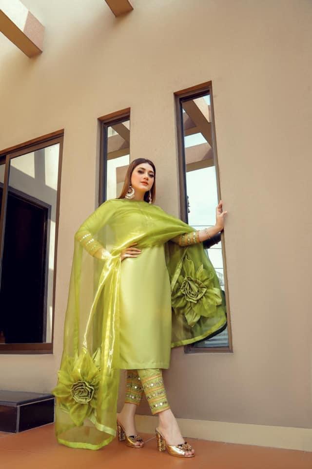 Amazing Green Color Full Stitched Designer Organza Real Mirror Embroidered Work Pent Salwar Suit For Wedding Wear