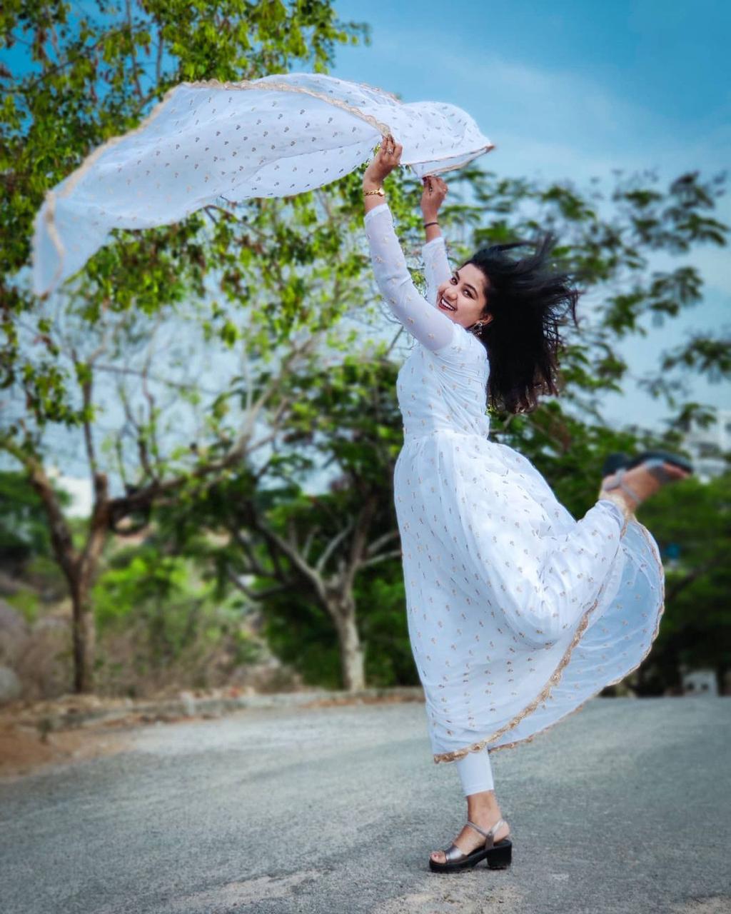 Appealing Off White Color Ready Made Georgette Designer Embroidered Stylish Work Gown Dupatta For Festive Wear