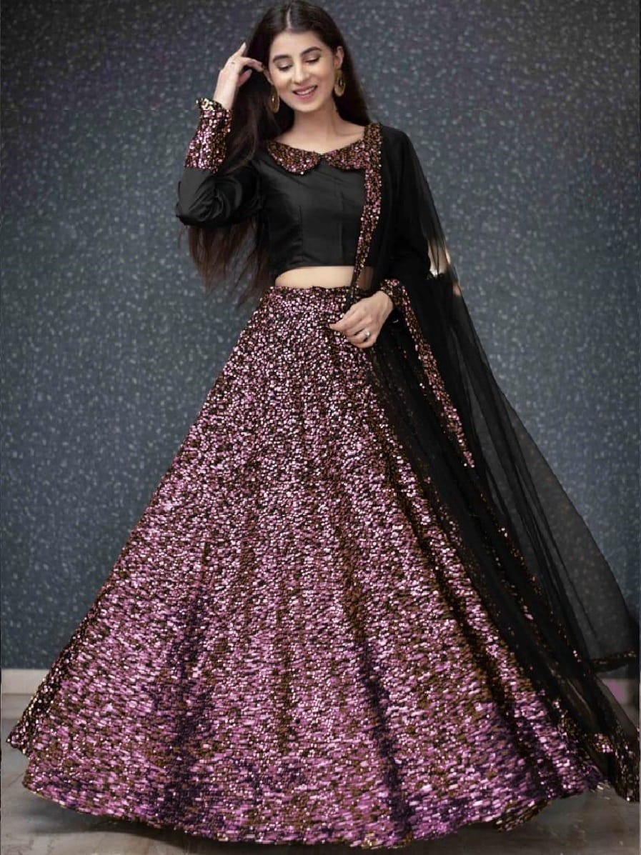 Jazzy Wine Color Fancy Velvet Designer Sequence Work Wedding Wear Lehenga Choli for women
