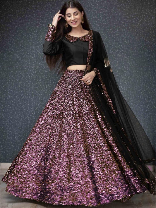 Jazzy Wine Color Fancy Velvet Designer Sequence Work Wedding Wear Lehenga Choli for women