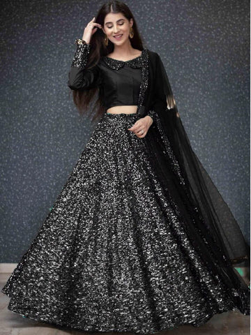 Fabulous Black Color Festive Wear Velvet Fancy Sequence Work Lehenga Choli for women