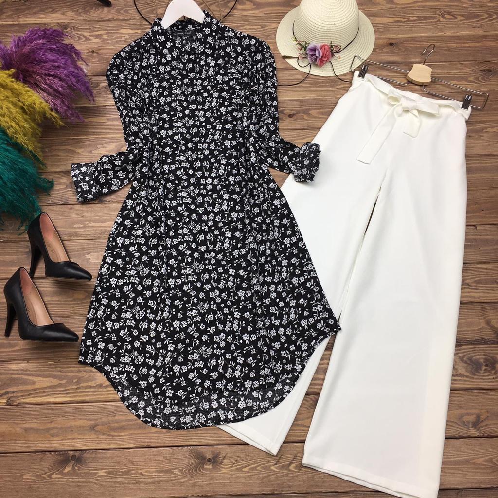 Running Wear Classic Black Color Full Stitched Printed Flower Design Flex Cotton Plazo Kurti