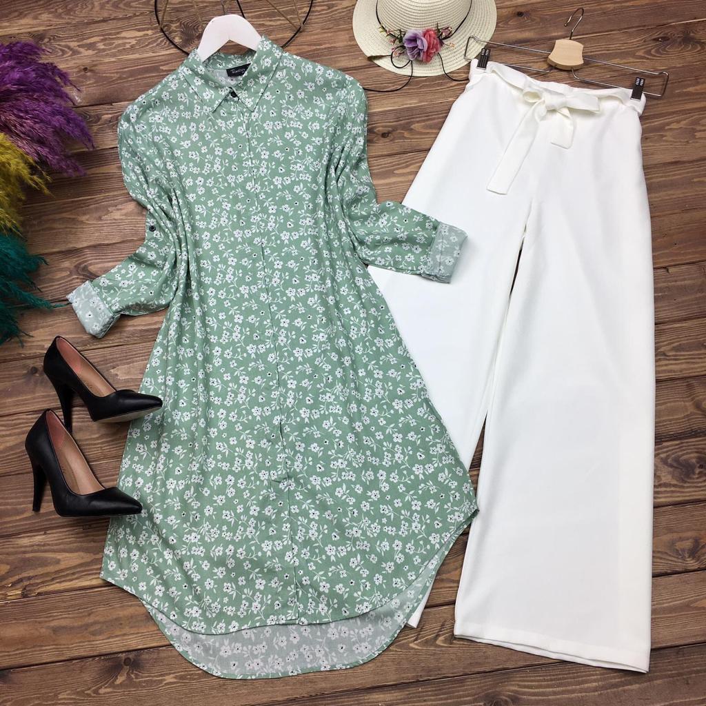Fashionable Light Green Color Ready Made Printed Flex Cotton Designer Plazo Kurti For Ladies