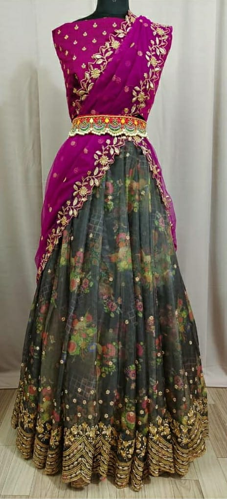 Starling Grey Color Function Wear Embroidered Stone Cut Work Organza Fancy Digital Printed Lehenga Choli