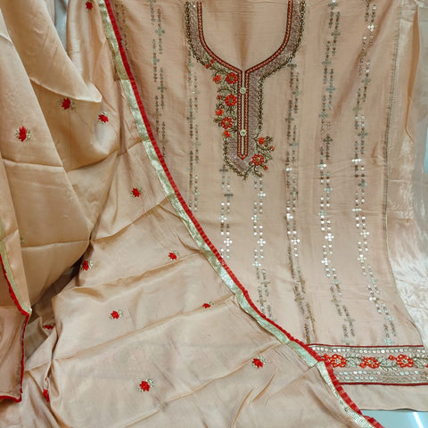 Blooming Cream Color Designer Wedding Wear Cinnon All Over Machine Diamond Embroidered Neck Work Daman Lace Salwar Suit