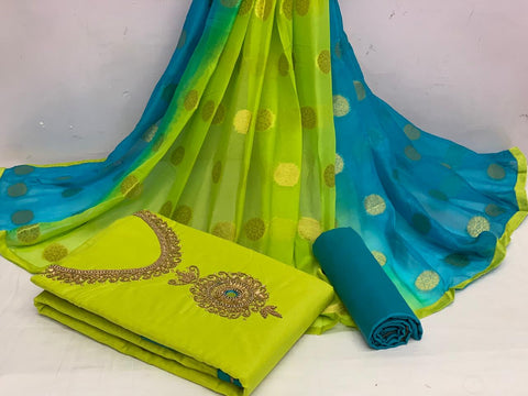 Marvelous Light Green Color Beautiful Hand Khatli Work Cotton Chanderi Fancy Salwar Suit For Party Wear