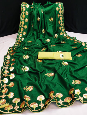 Gorgeous Green Color Stylish Georgette Silk Dola Design Gotta Patti Butta Work Ladies Wear Indian Festive Wear Saree Blouse