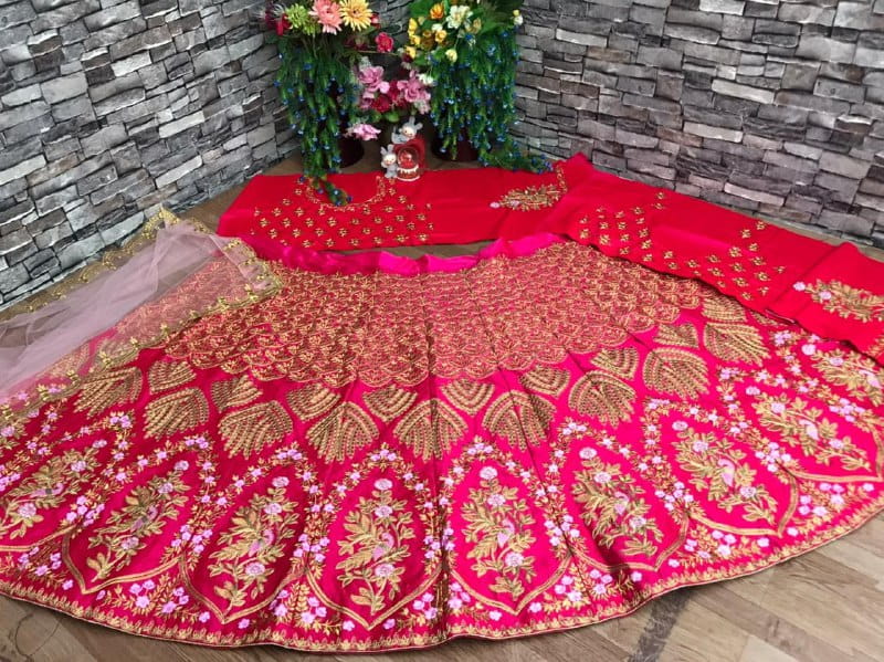 Imperial Rani Pink Color Designer Satin Silk Multi Fancy Embroidered Work Lehenga Choli For Party Wear