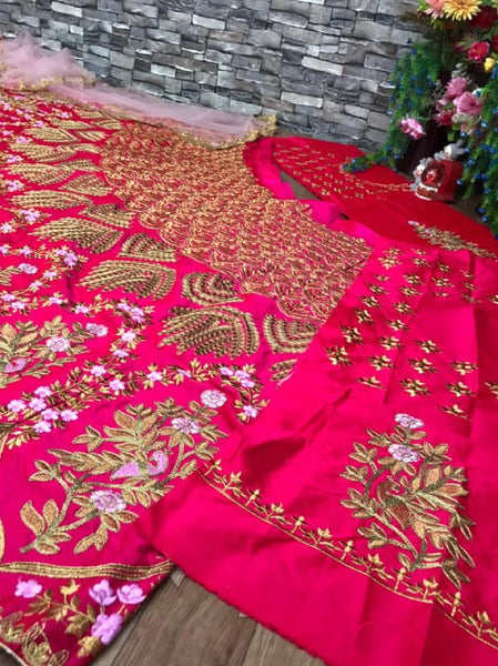 Imperial Rani Pink Color Designer Satin Silk Multi Fancy Embroidered Work Lehenga Choli For Party Wear