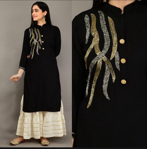 Surprising Black Color Ready Made Rayon Khatli Work Designer Wedding Wear Plazo Kurti