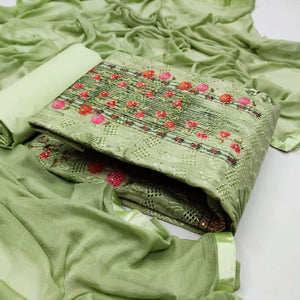 Stupendous Casual Wear Green Color Designer Embroidered Work Semi Modal Chanderi Salwar Kameez