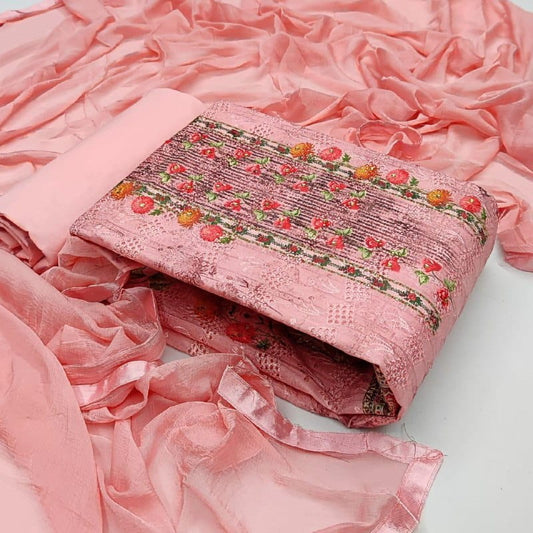 Blooming Pink Color Unique Semi Modal Chanderi Design Embroidered Work Salwar Suit