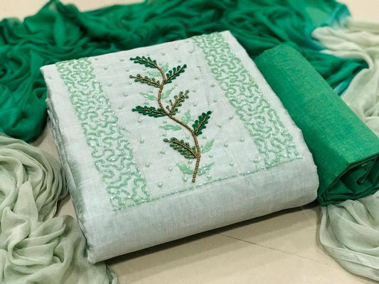 Mind blowing Rama Green Color Function Wear Chanderi Fancy Khatli Work Salwar Suit for women
